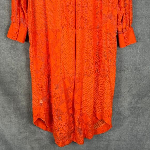 Maeve Anthropologie Dress Womens Small Orange Lace Button Shirt Midi Boho Beach - Picture 6 of 13